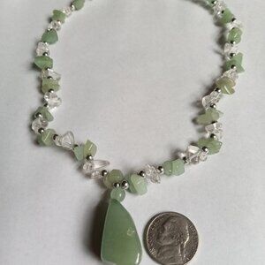 Green Jade and Clear Quartz Chip necklace w/Aventurine Pendant